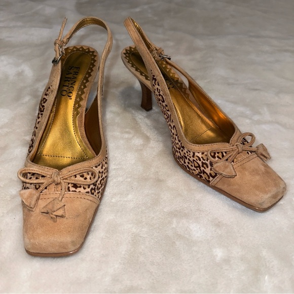 Vintage Franco Sarto Suede & Cow Hair Leopard Kitten Heels Size 6.5 - Picture 1 of 14
